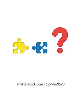 Vector illustration icon concept of two incompatible puzzle pieces and question mark. Colored and color outlines.