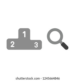 Vector illustration icon concept of winners podium and magnifying glass.