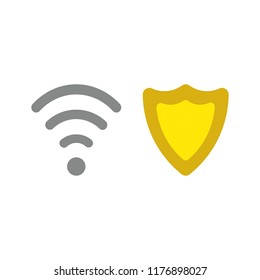 Vector illustration icon concept of wireless wifi symbol with guard shield.