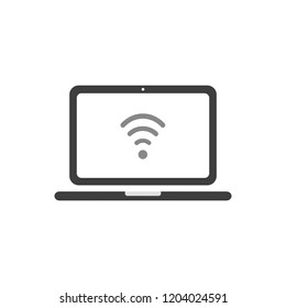 Vector Illustration Icon Concept Of Wireless Wifi Symbol Inside Laptop Computer.