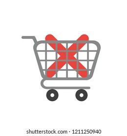 Vector illustration icon concept of x mark inside shopping cart.
