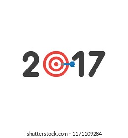 Vector illustration icon concept of year of 2017 with bulls eye and dart in the center.