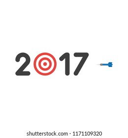 Vector illustration icon concept of year of 2017 with bulls eye and dart.