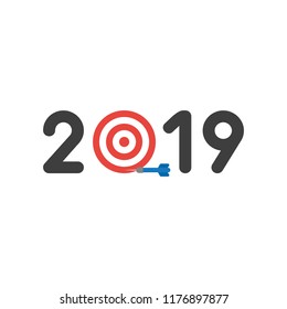 Vector illustration icon concept of year of 2019 with bulls eye and dart miss the target.