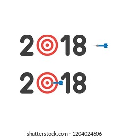 Vector illustration icon concept of year of 2018 with bulls eye and dart in the center.