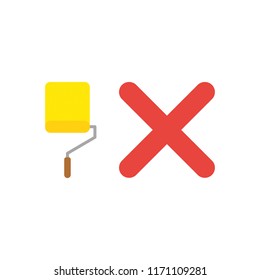 Vector illustration icon concept of yellow paint roller brush with x mark.