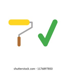 Vector illustration icon concept of yellow paint brush roller with check mark.