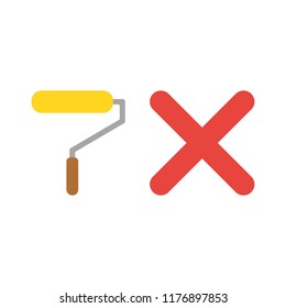 Vector illustration icon concept of yellow paint brush roller with x mark.