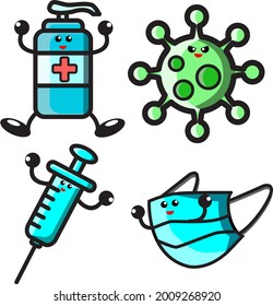 Diseño vectorial conjunto de ilustraciones de equipos de prevención de caracter codificado, Se puede usar para diseños de ropa, logos, símbolos, libros de coloreado, mascotas, diseños textiles, fondos, etc.
