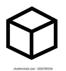 Vector illustration icon Cube, line drawing style, black and white color