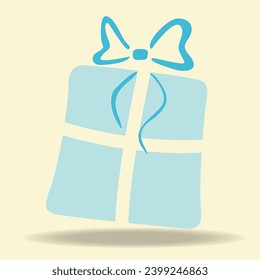 Vector illustration Icon Cute Blue Gift Box Birthday Celebration Surprise Christmas and Happy New Year on Yellow Background.