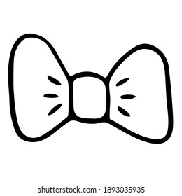 Vector illustration. Icon of cute contour of bow tie isolated on white background. Part of the holiday wardrobe. Simple hand drawn doodle clipart. For poster, collage, banner, card, invitation.