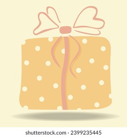 Icono de ilustración vectorial Caja de Regalo Cuta Celebración Cumpleaños Sorpresa Navidad y Feliz Año Nuevo con fondo amarillo.
