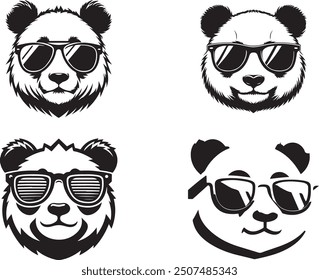 Vector illustration icon of a cute panda head over white background.