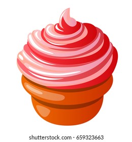 Vector illustration, icon decorative cake, cupcake with cream isolated on a white background. Print, template, design element