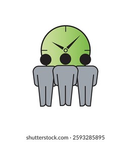 A vector illustration icon depicting three men working with time management