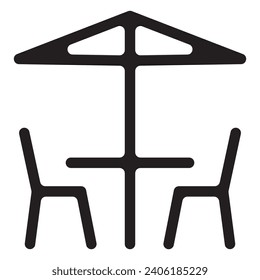 Vector illustration of the icon design of 2 chairs and an umbrella in the middle which is usually located in several resorts.