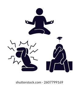 vector illustration icon design human stressed and starting yoga