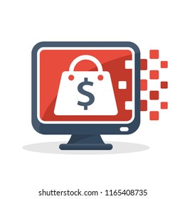 Vector illustration icon with digital communication concept about online shopping