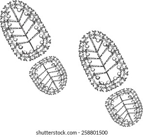 Vector illustration. Icon dirty shoe marks. Isolated on white background. Dirty shoe human footprints.