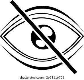 vector illustration icon of disabled eye in password protected and not visible concept, designed only with outlines drawn with black color fills