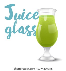 Vector illustration of Icon of drink with fruit. Realistic kiwi juice in glass on white background.