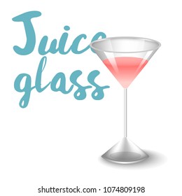 Vector illustration of Icon of drink with fruit. Realistic Strawberry juice in glass on white background.