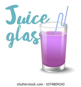 Vector illustration of Icon of drink with fruit. Realistic blueberries juice in glass on white background.