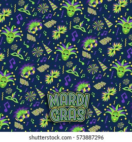 vector illustration. vector icon elements happy Carnival Mardi Gras celebration. Colorful bright fireworks design masks. Design elements for the design of posters, flyers, gift cards, booklets