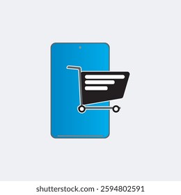  A vector illustration of an icon featuring a smartphone with a shopping cart app on the screen