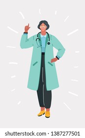 Vector illustration of icon female doctor character. Modern character on white background.