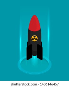 Vector illustration icon in flat style design. Rocket bomb flies down