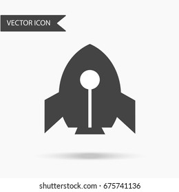 Vector illustration of an icon in the form of a space rocket and on a white background.