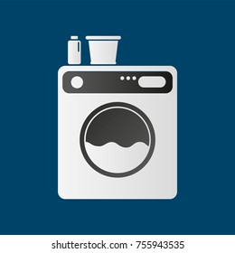 Vector illustration of an icon in the form of a washing machine for an application, a website, business presentation, infographic on a blue background.