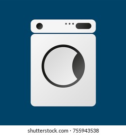Vector illustration of an icon in the form of a washing machine for an application, a website, business presentation, infographic on a blue background.