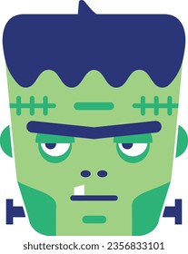 A vector illustration icon of Frankenstein's monster with green skin and blue hair