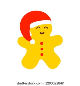 Vector illustration icon of gingerbread man dressing in red Santa Claus' clothes on a white background