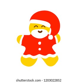 Vector illustration icon of gingerbread man dressing in red Santa Claus' clothes on a white background