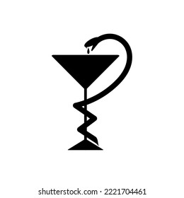 Vector illustration icon of a glass with a snake. The icon is usually used for medical purposes