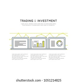 Vector Illustration Icon Graphic Element of Trading and Investment Monitoring and Management, Computer Screens with Data