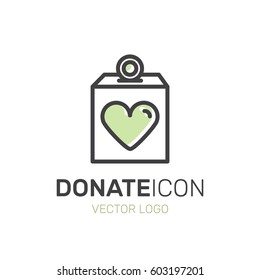 Vector Illustration Icon Graphic Element For Nonprofit Organizations And Donation Centre. Fundraising Symbols. Crowdfunding Project Label. Charity Logo, Blood, Money, Food, Clothes Donation