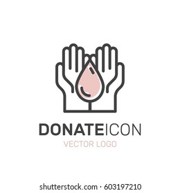 Vector Illustration Icon Graphic Element for Nonprofit Organizations and Donation Centre. Fundraising Symbols. Crowdfunding Project Label. Charity Logo, Blood donation flyer banner