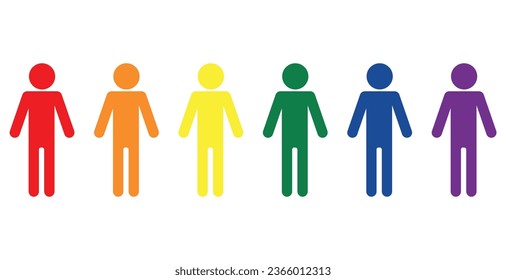 Vektorgrafik der Ikone der Gruppe von Menschen, die mit Regenbogenfarben stehen. LGBT-Gemeinschaft. Bewegung und Gleichheit. Gleichstellung, Homophobie und Diskriminierung der sexuellen Ausrichtung.