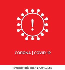 Vector illustration icon health alert sign for coronavirus outbreak concept. Red COVID-19 virus symbol and " CORONA COVID-19" letter.