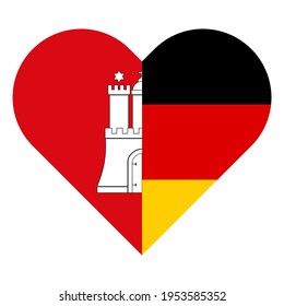 Vektorgrafik-Symbol. Symbol des Herzens mit Hamburger und deutscher Flagge einzeln auf weißem Hintergrund