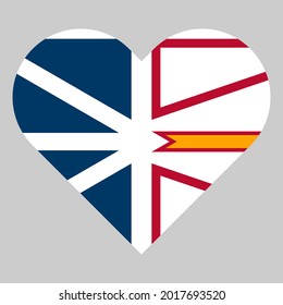 vector illustration icon. heart symbol icon with newfoundland and labrador flag isolated on gray background, sticker, print, decorative
