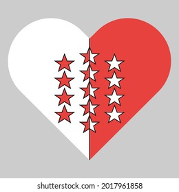 vector illustration icon. heart symbol icon with canton of valais flag isolated on gray background, sticker, print, decorative
