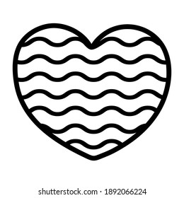 Ilustración vectorial. Icono del corazón con oleadas aisladas en blanco. Tema de amor y día de San Valentín. Simple clíparte de doodle dibujado a mano. Para afiche, collage, banner, tarjeta, invitación.