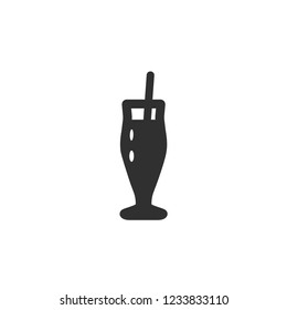 Vector illustration icon of high classic beer or coctail mug (glass) with tube. Black outline, white background