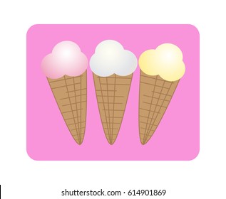 Vector illustration. Icon of ice cream. Three horns with ice cream.